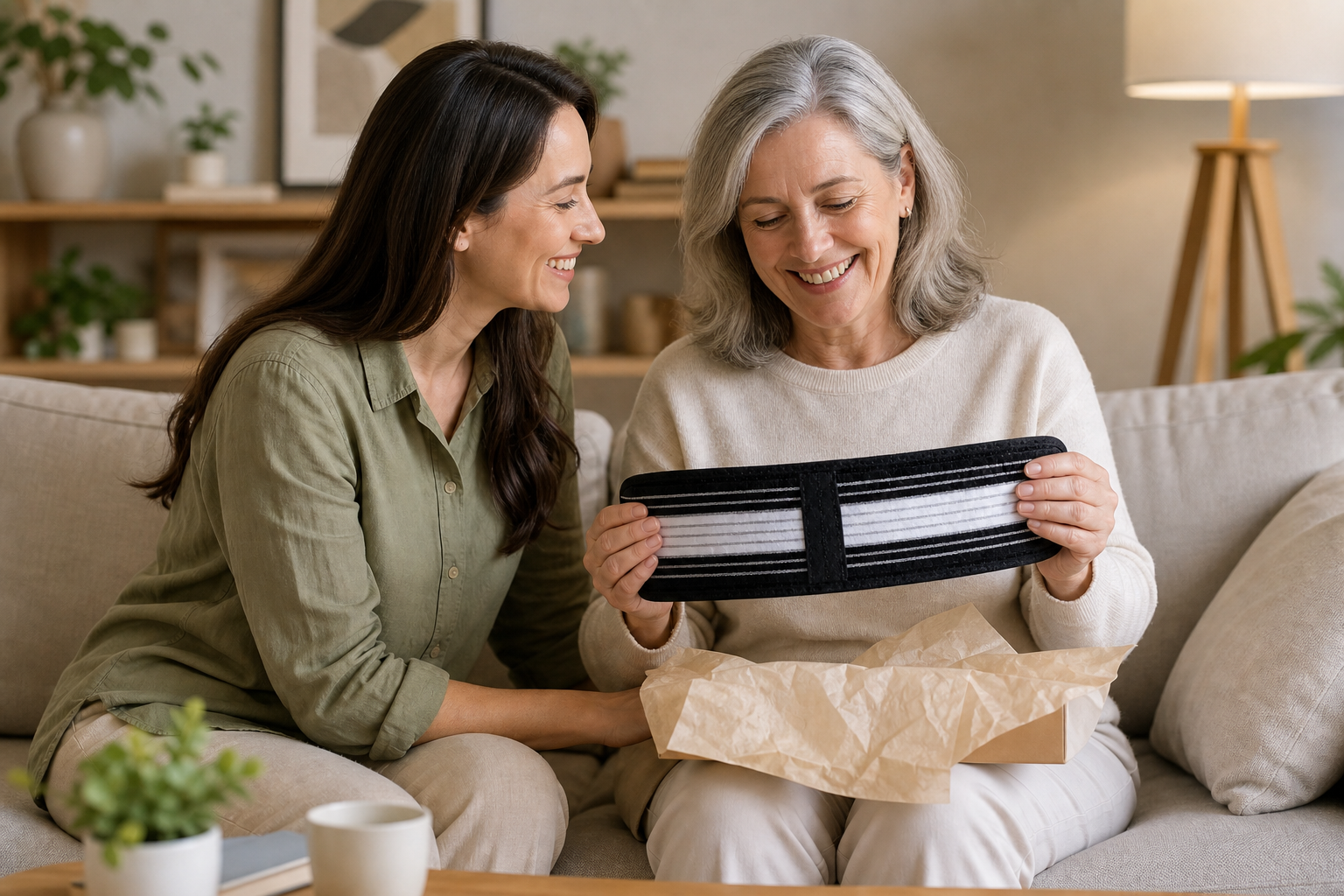 A daughter giving CoreBelt to her mother as a thoughtful gift